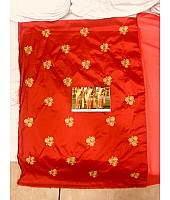 yellow and red georgette silk embroidered half half saree
