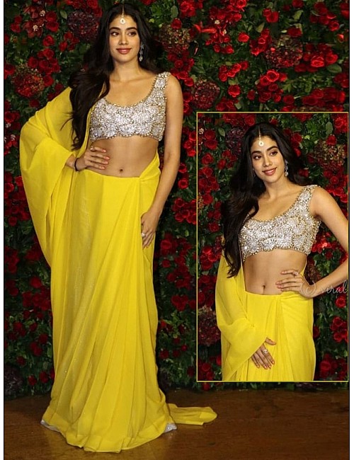 Yellow georgette beautiful partywear saree