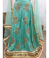 Zarin khan designer embroidered pista green paper silk bollywood style lehenga