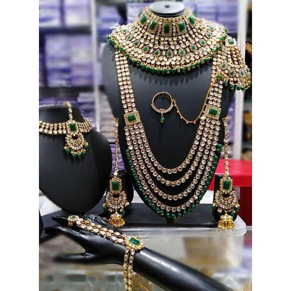Gold Moti With Stone Work Bridal Jewellery Set, 50% OFF