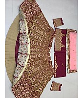 Maroon heavy bangalori satin silk designer heavy embroidered bridal lehenga