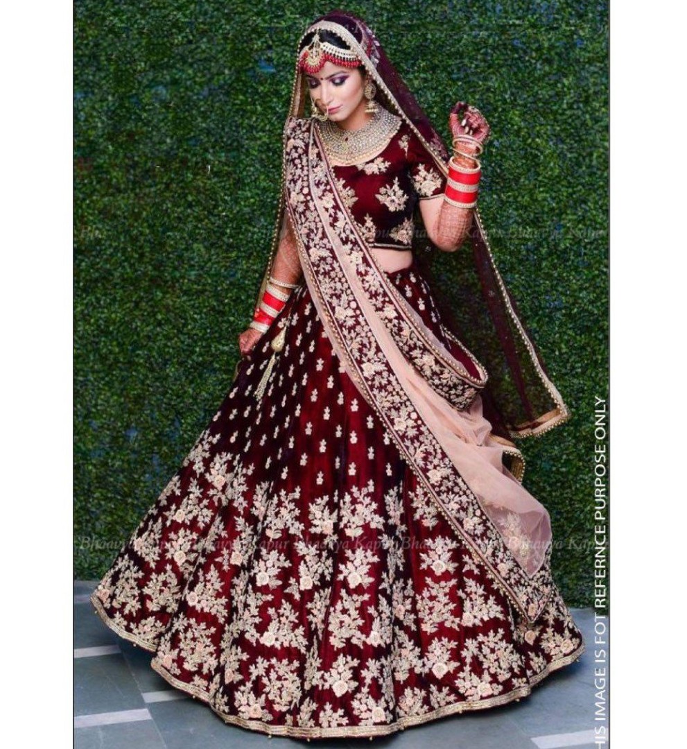 9000 Velvet Maroon Wedding Bridal Lehenga Choli at Rs.13999/Piece in surat  offer by rms creation