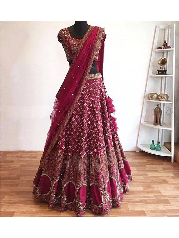 Shahi Handicraft Red Bridal Lehenga Collection On Rent, Round