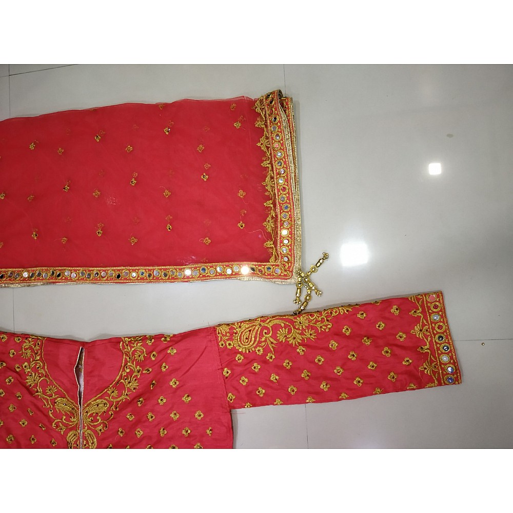 red milano silk embroidered bridal lacha with jacket