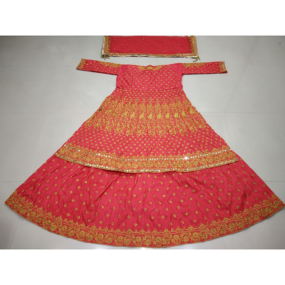 red milano silk embroidered bridal lacha with jacket