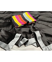 Black moss satin partywear saree with multicolored blouse