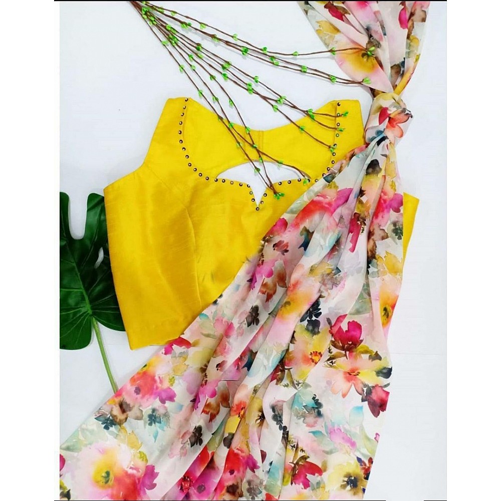 Multicolor georgette digital floral printed saree