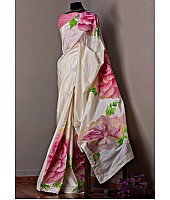 Off white heavy zoya silk floral digital printed casual wear saree