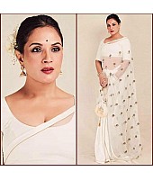 White moss organza embroidered stylist wedding saree