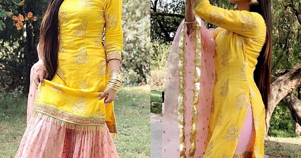 Yellow And Green Traditional Embroidered Palazzo Suit