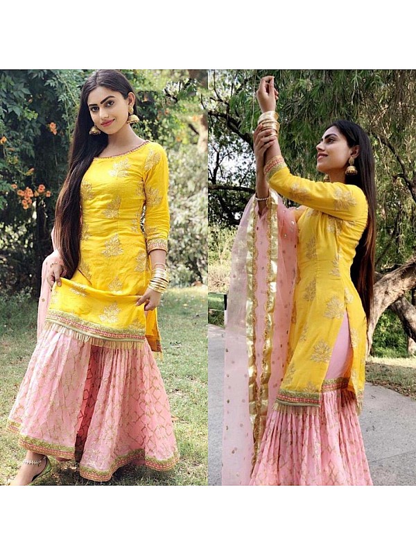 Yellow and white salwar suit - New India Fashion