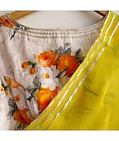 Yellow moss georgette plain saree with floral printed blouse
