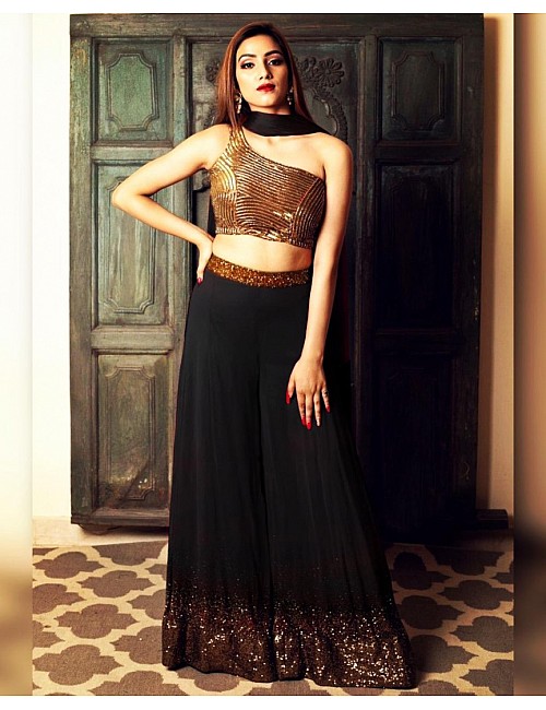 Black georgette sequence work plazzo suit