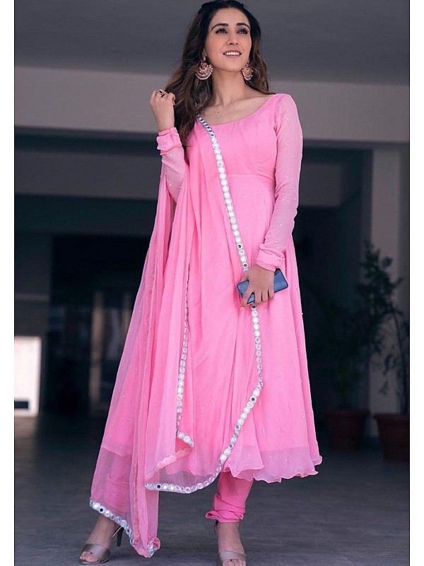 Buy Women Hot Pink Foil Print And Sequinned Anarkali Gown With Draped  Dupatta  Maternity Clothes  Indya