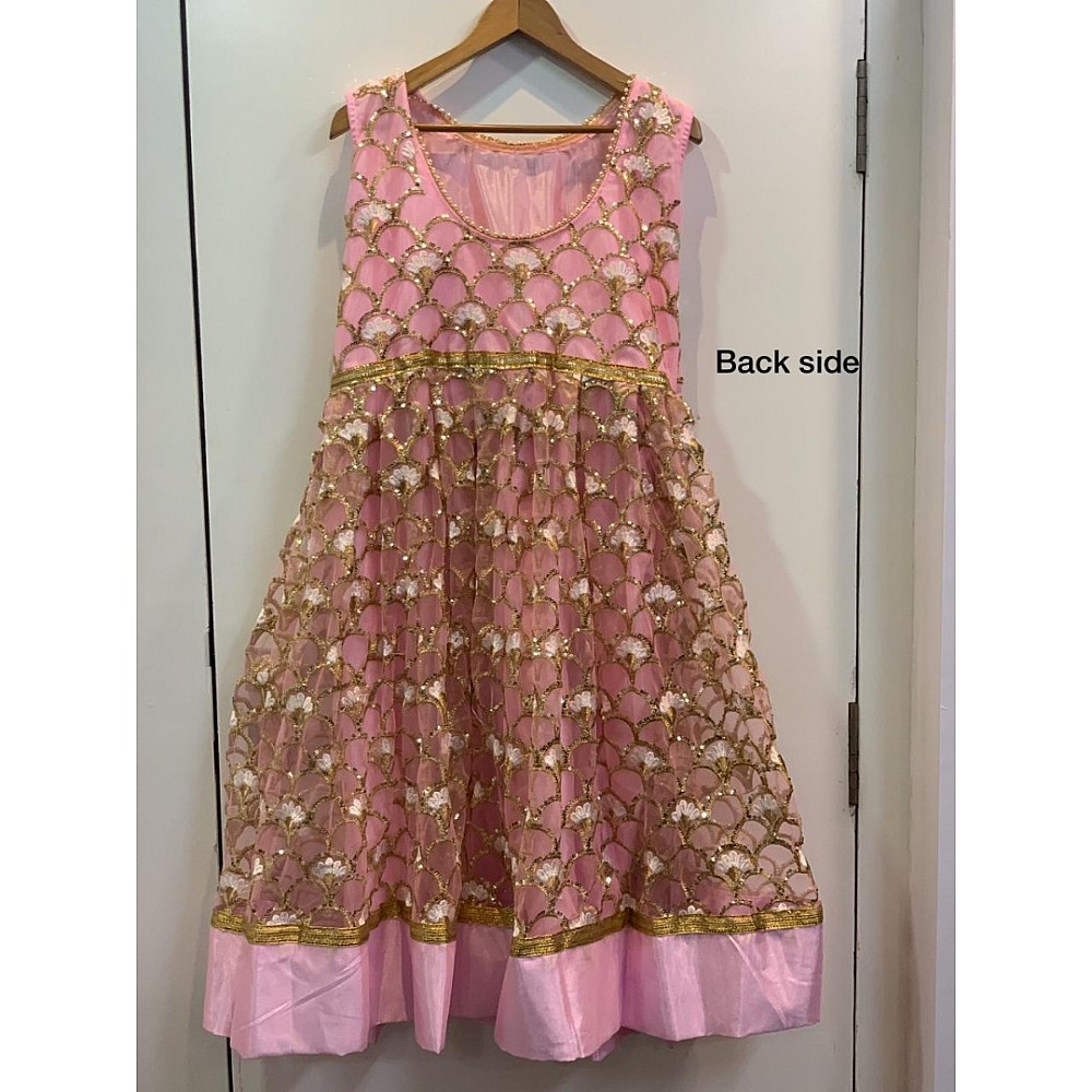 Baby pink net heavy sequence and thread worked anarkali suit ...