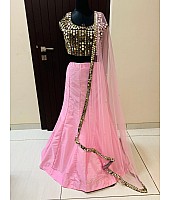 Baby pink tapeta silk ceremonial lehenga with mirror work choli