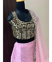 Baby pink tapeta silk ceremonial lehenga with mirror work choli