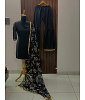 Black crepe sharara suit with printed dupatta