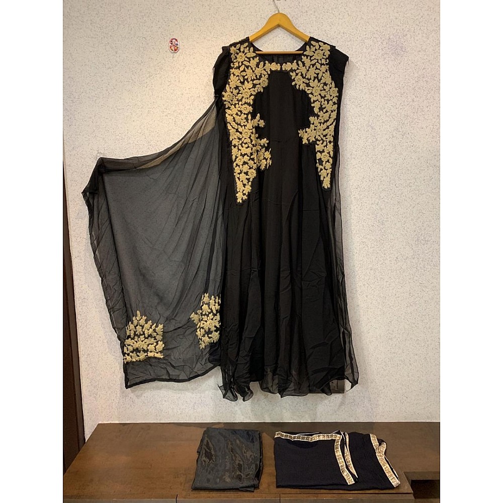 Black georgette dori embroidered partywear gown