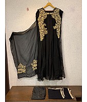 Black georgette dori embroidered partywear gown