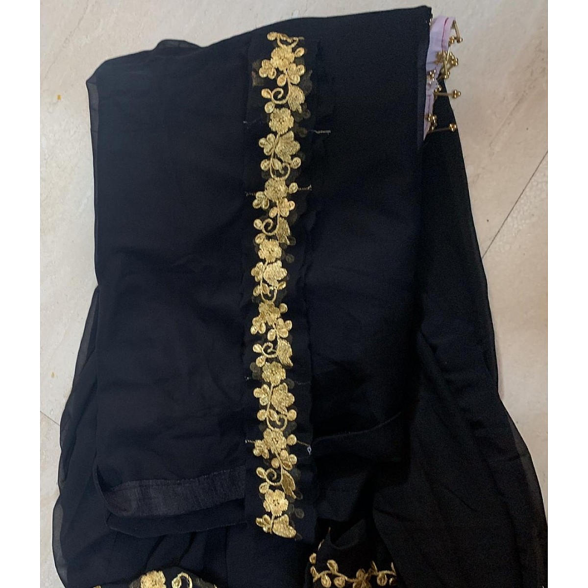 Gown : Black georgette embroidered partywear gown