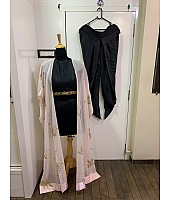 Black indowestern dhoti suit with baby pink embroidered shrug