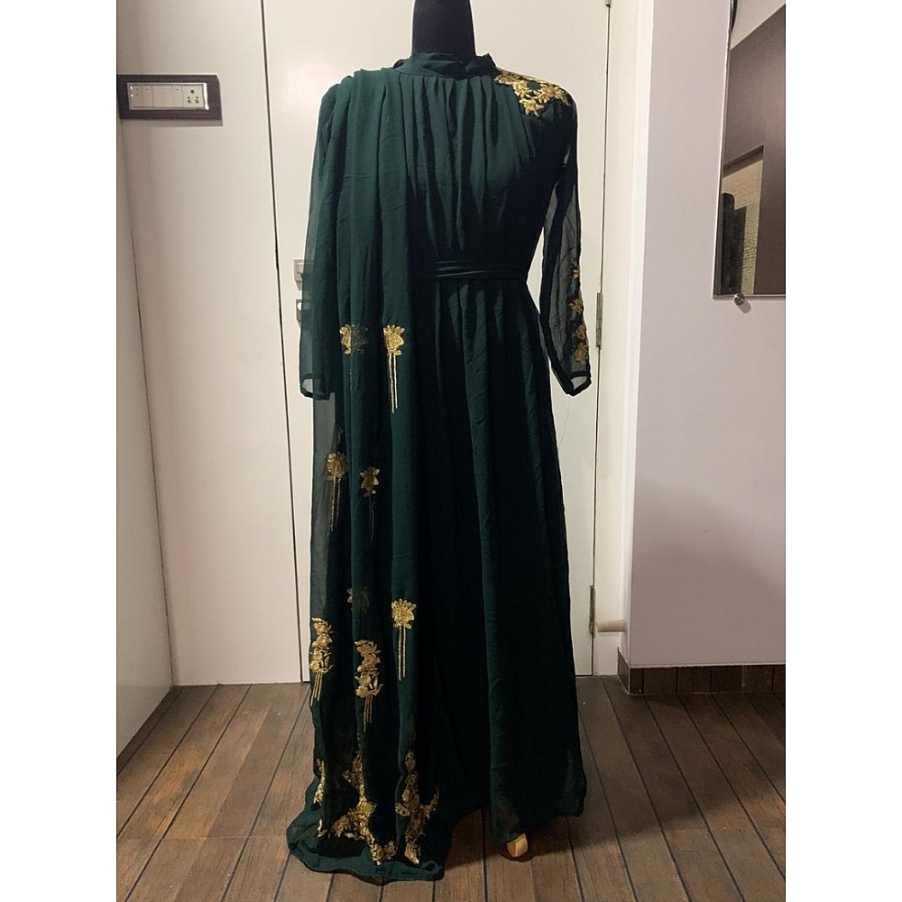 Dark green georgette embroidery work indowestern gown