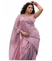 Dusty rose georgette heavy shiny sequins work party wear saree