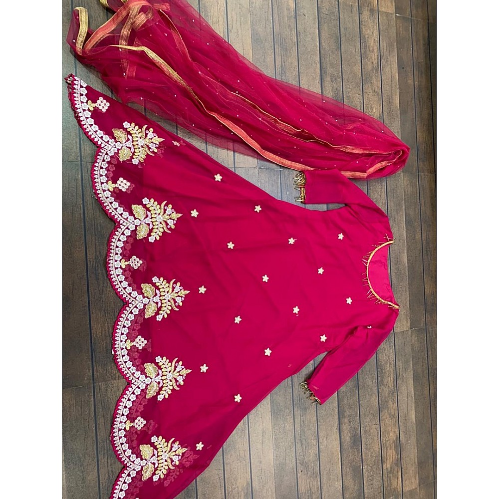 Maroon georgette thread and zari work salwar suit