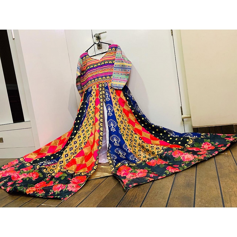 Multi colored banglori satin digital printed salwar suit