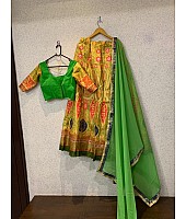 parrot green satin banglori digital printed alia bhatt lehenga choli
