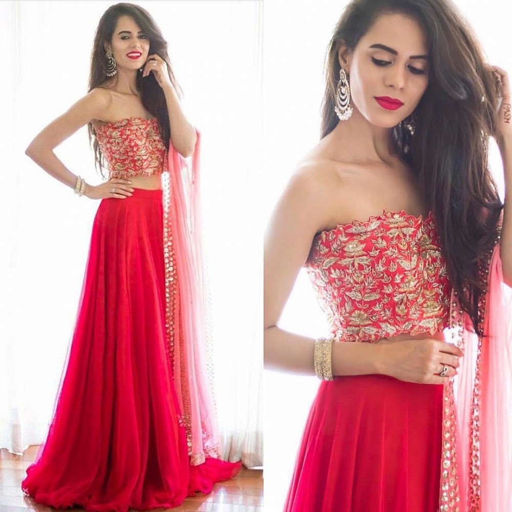 Red georgette beautiful embroidered partywear lehenga choli