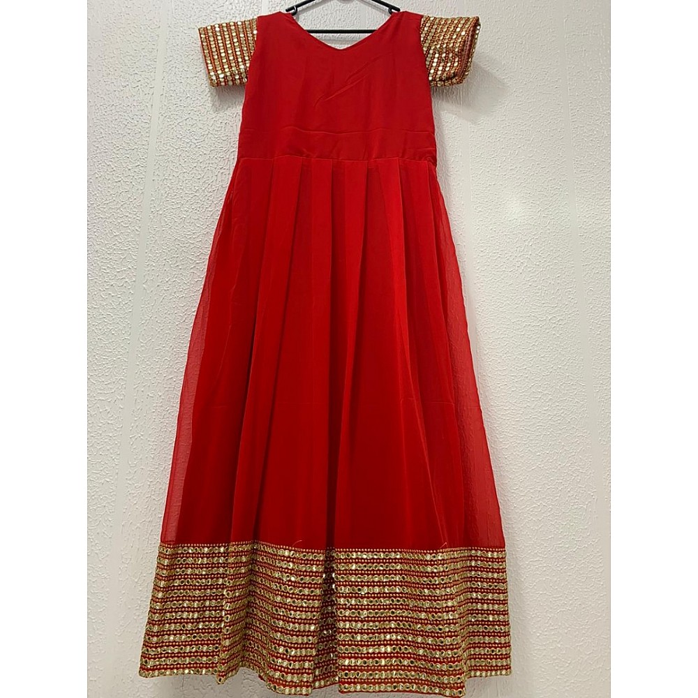 Gown : Red georgette foil mirror work long anarkali gown