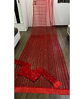 Red net heavy sequence thread work designer wedding saree
