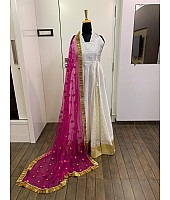 White tapeta silk gown with heavy thread work dupatta