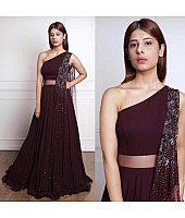 wine georgette partywear lehenga with sequence work dupatta