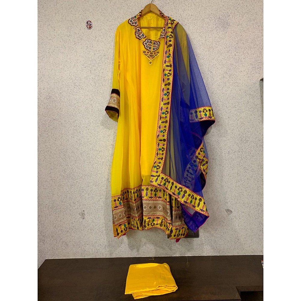 Yellow georgette thread embroidered anarkali suit - Fash ...