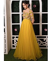 Yellow net embroidered wedding gown
