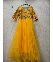 Yellow net embroidered wedding gown