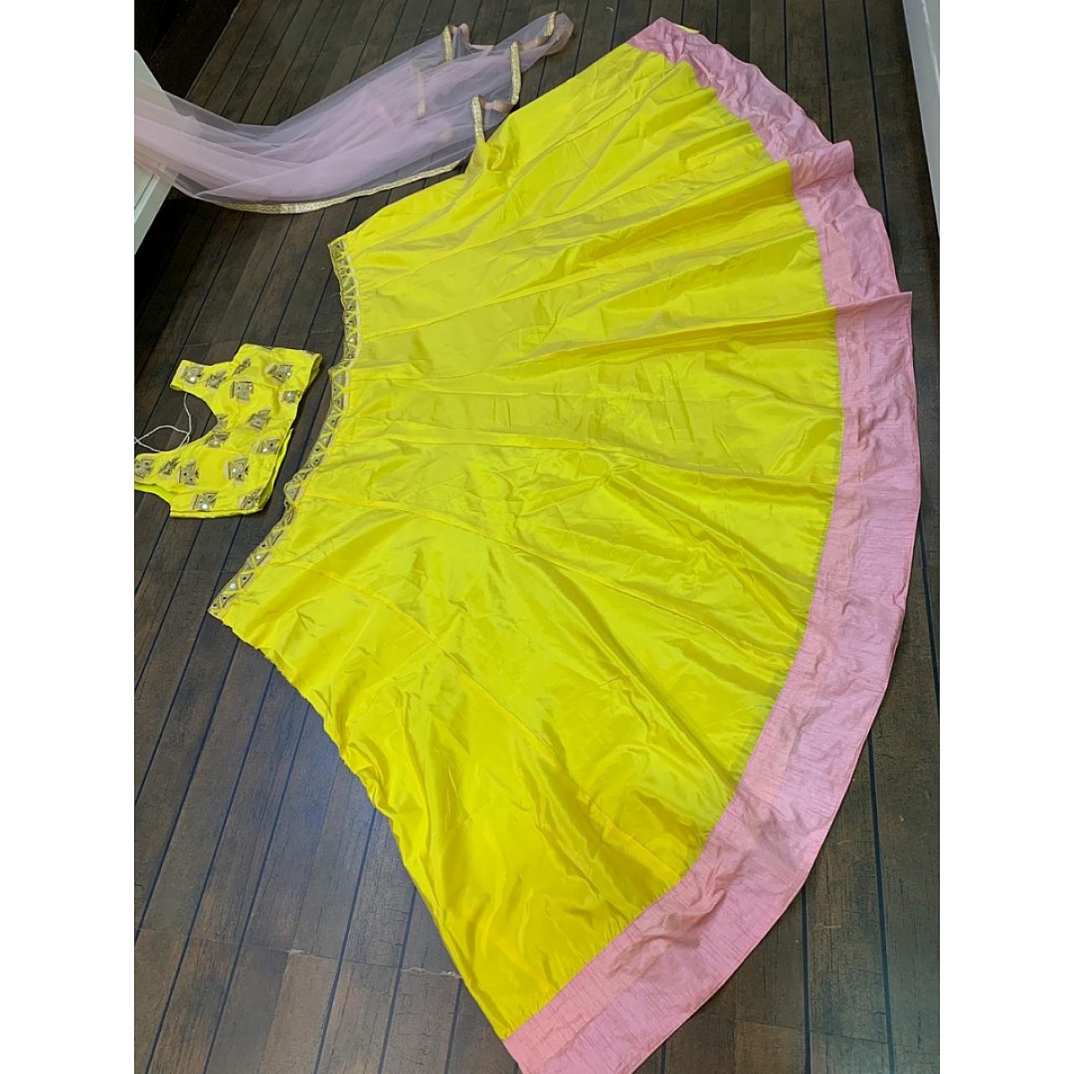 Lehenga Choli : Yellow tapeta silk mirror work festive lehenga ...