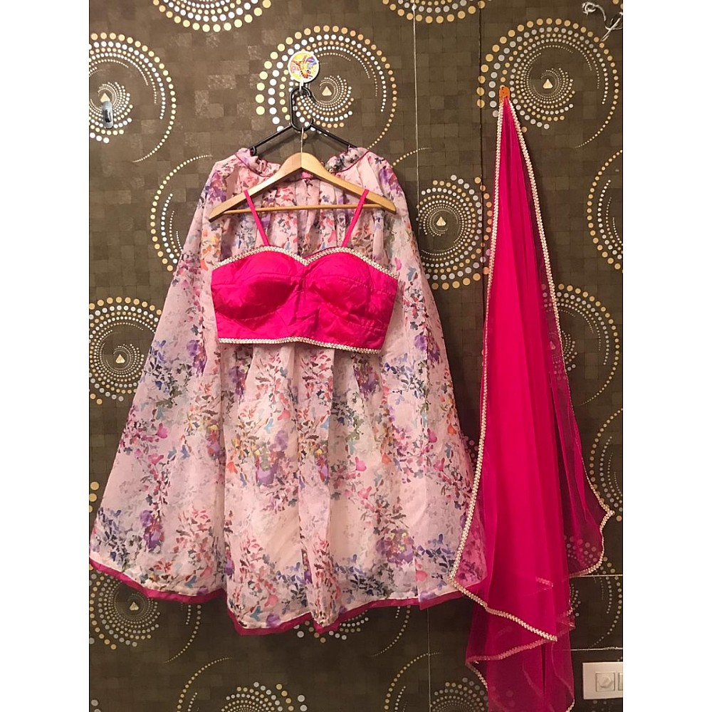 baby pink printed partywear lehenga