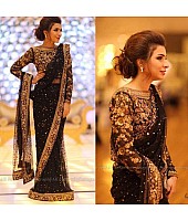 black net heavy embroidered wedding saree
