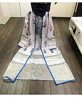 blue tapeta silk dhoti suit with printed shrug
