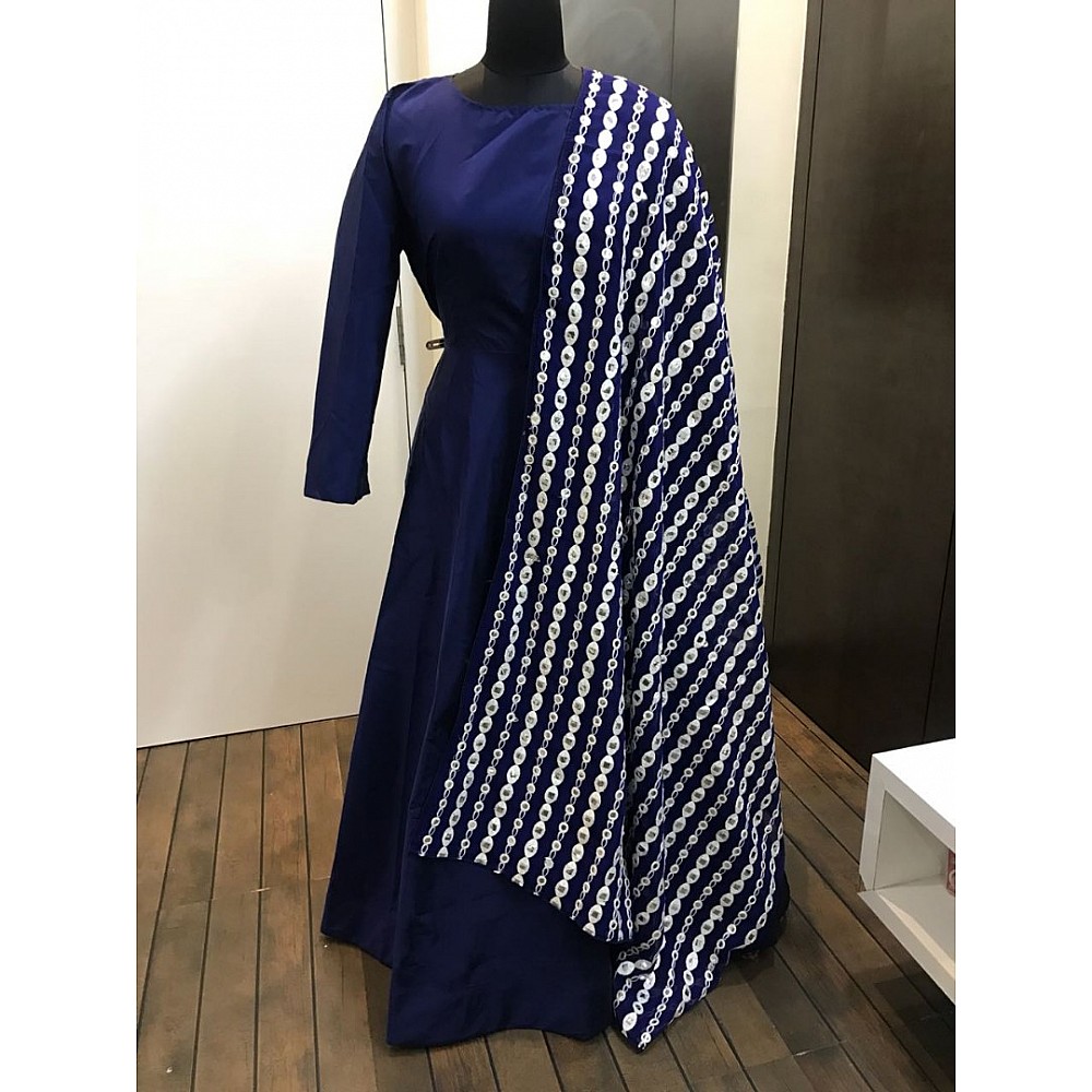 navy blue heavy tapeta silk partywear gown
