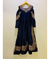 navy blue two tone tapeta silk embroidered gown