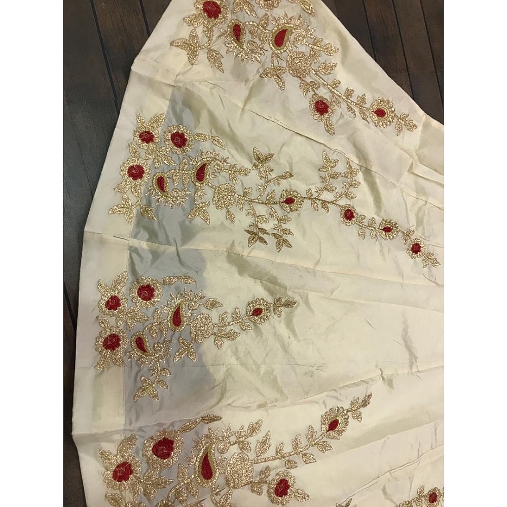 off white tapeta silk stylist embroidered crop top lehenga