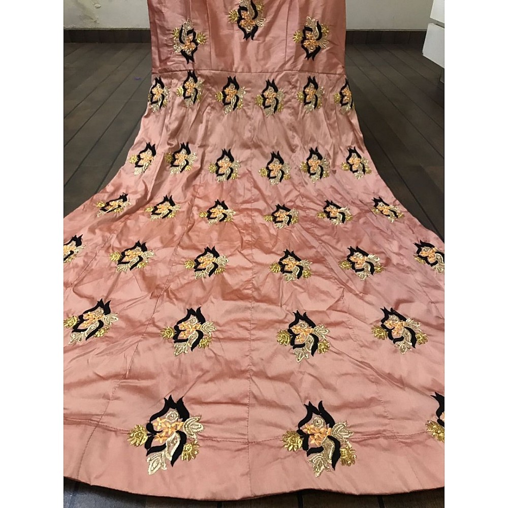 peach tapeta silk thread embroidered and stone work partywear gown