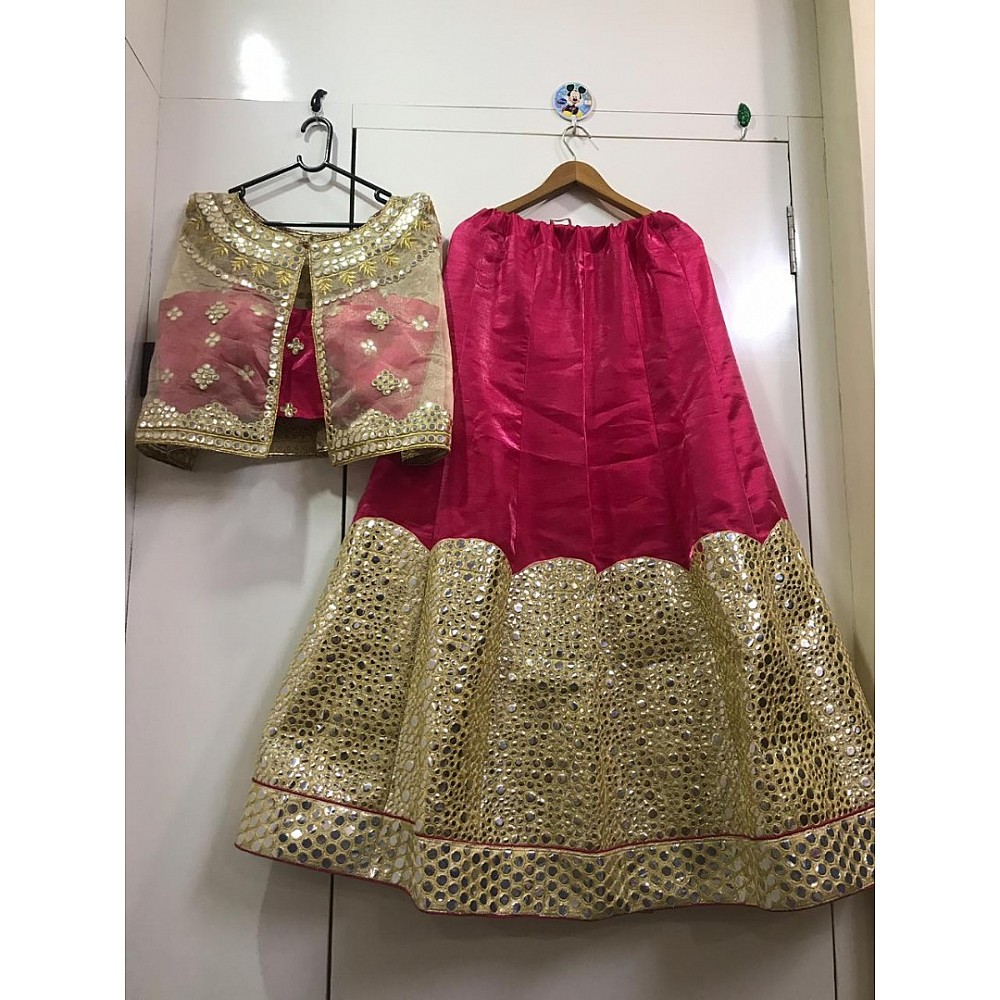 pink banglori satin foil mirror work ceremonial lehenga choli