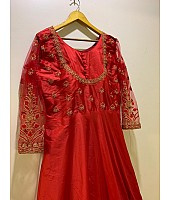 Red tapeta silk beautiful partywear anarkali suit