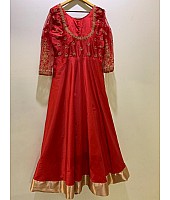 Red tapeta silk beautiful partywear anarkali suit